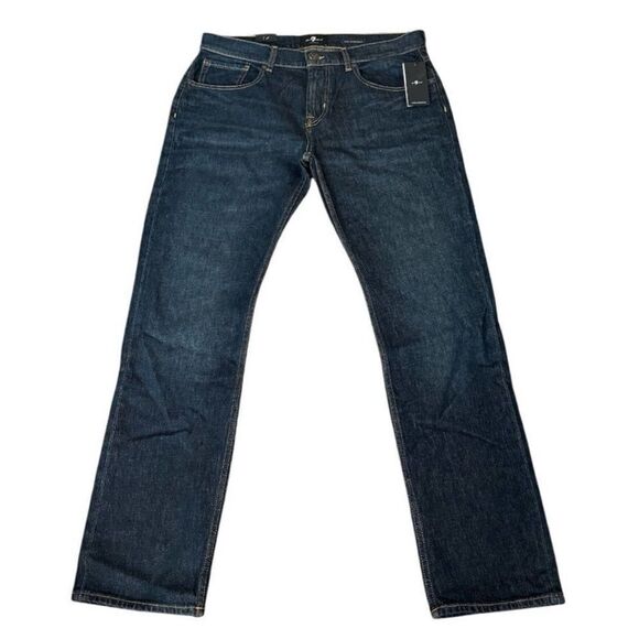 7 For All Mankind The Straight Classic Dark Blue Jeans Los Angeles Men’s Size 34 - Picture 2 of 12